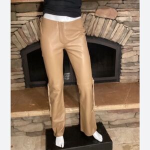 NWT Guess Collection Tan Leather Pants Women's 12 Buttery Soft Lined Fringe